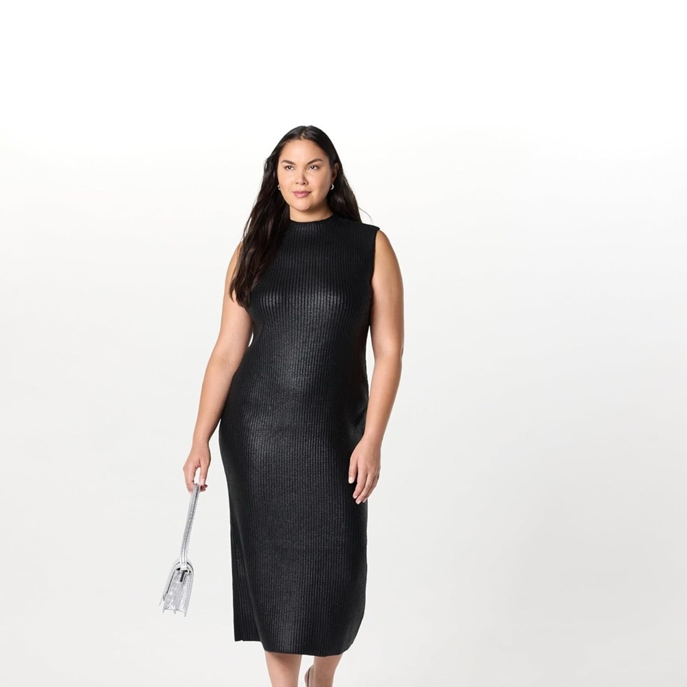 The Drop Women's Jodi Mock Neck Dress Sweater Maxi | Lg | BLACK FOIL
